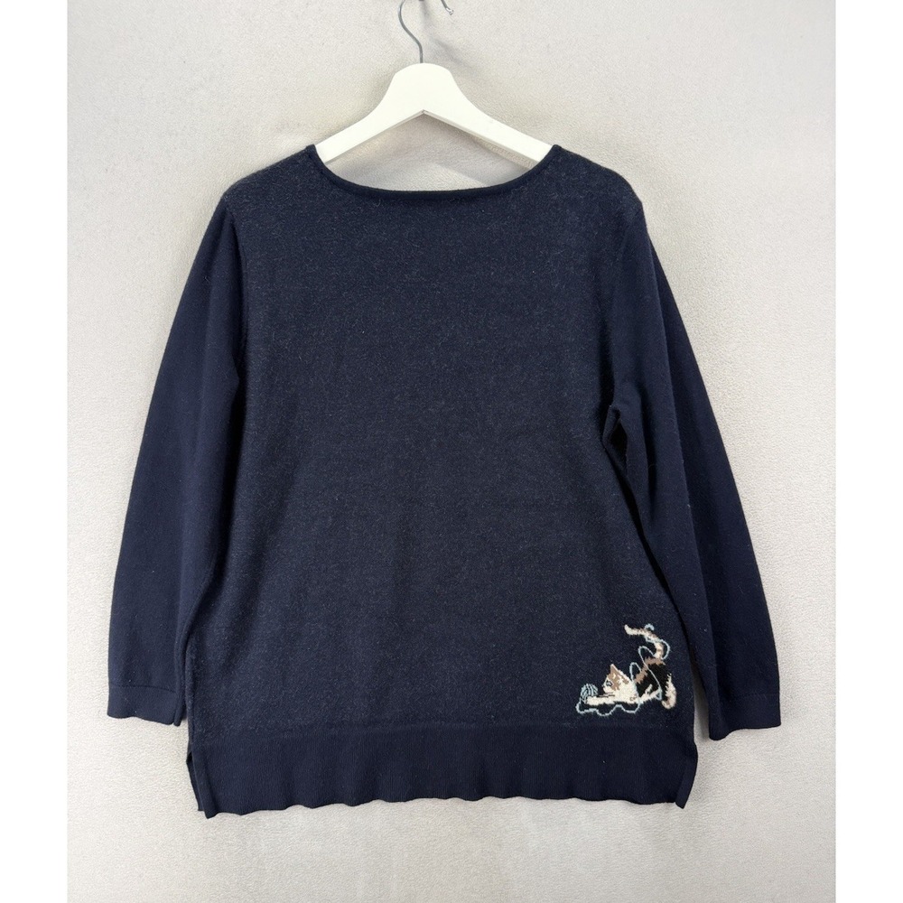 Astrologie Cat Yarn Graphic Sweater Women's Sz XL Navy Blue Knit Pullover Cute - Picture 2 of 7